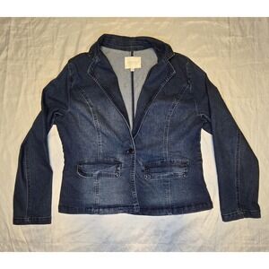 Angels Forever Young Blue Denim Blazer Jacket Womens Large 1 Button Pockets Chic